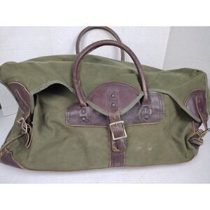 Vintage BOYT Iowa USA Made duffle bag olive Army canvas brown leather Weekender